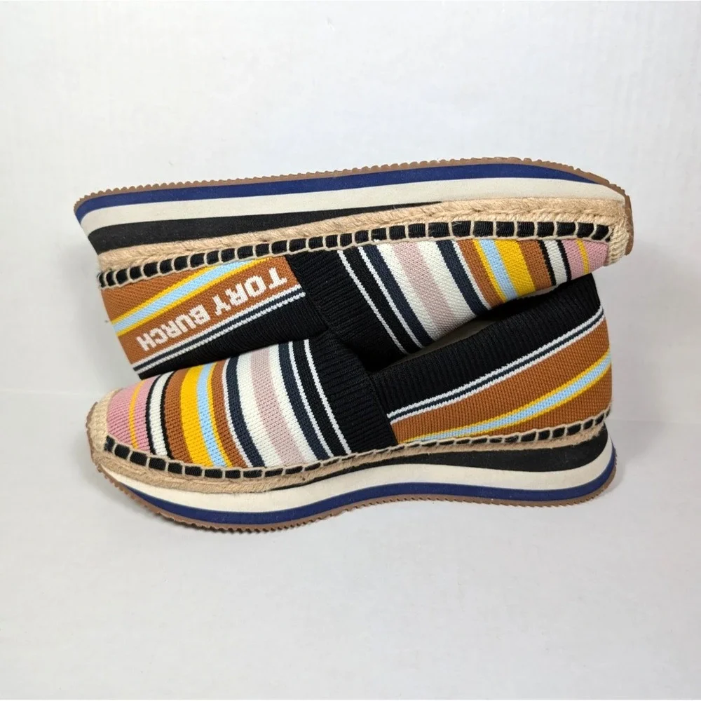 Tory Burch Womens Size 9.5 Multicolor Stretch Fabric Daisy Logo Espadrilles
